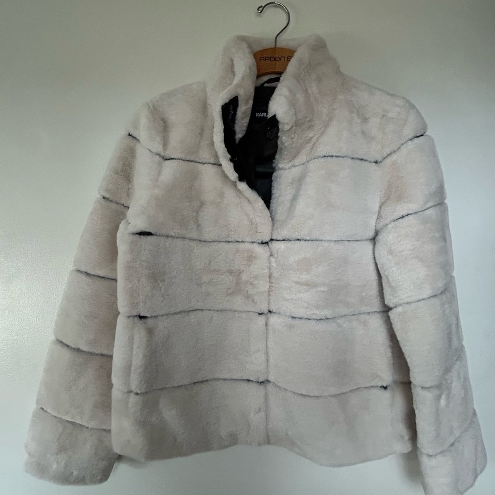 Karl Lagerfeld Women's Cream Teddy Jacket